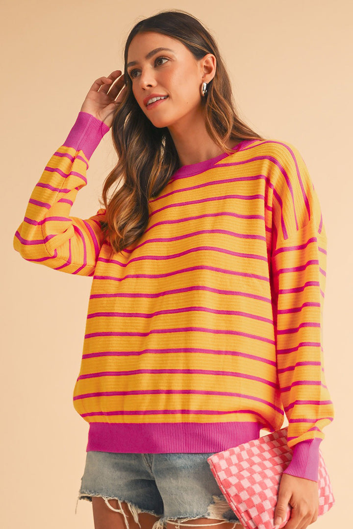 Stripe Round Neck Drop Shoulder Loose Sweater