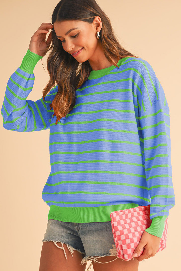 Stripe Round Neck Drop Shoulder Loose Sweater