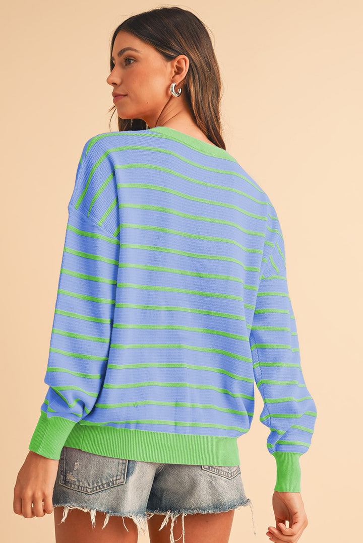 Stripe Round Neck Drop Shoulder Loose Sweater