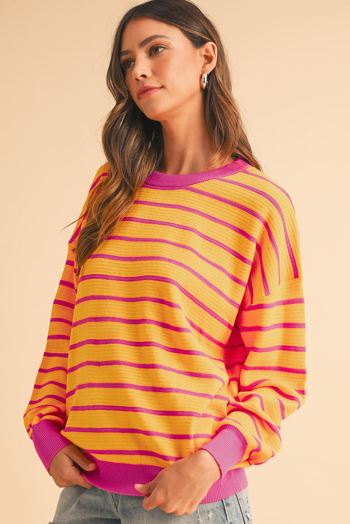 Stripe Round Neck Drop Shoulder Loose Sweater