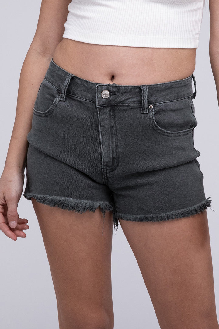 Acid Washed Frayed Cutoff Hem Shorts - Azoroh