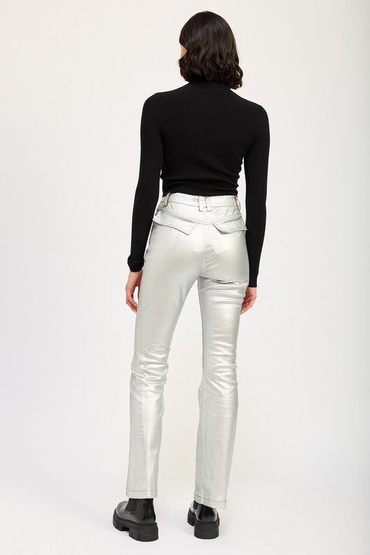 METALLIC FLARED PANTS