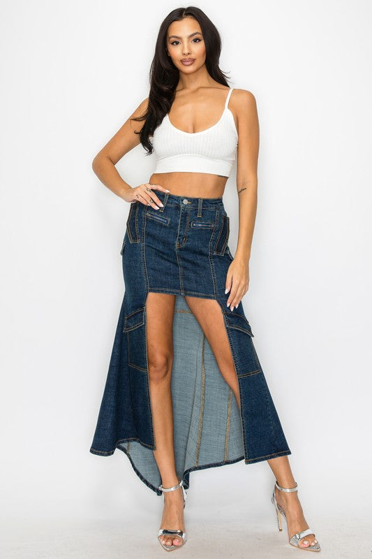 HI-LO DENIM SKIRT DARK