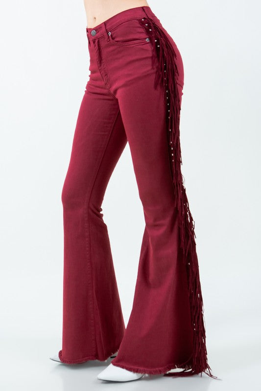 Texas Sun Fringe Bell Bottom jean in Wine