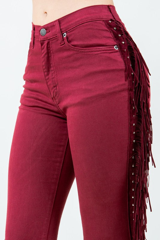 Texas Sun Fringe Bell Bottom jean in Wine