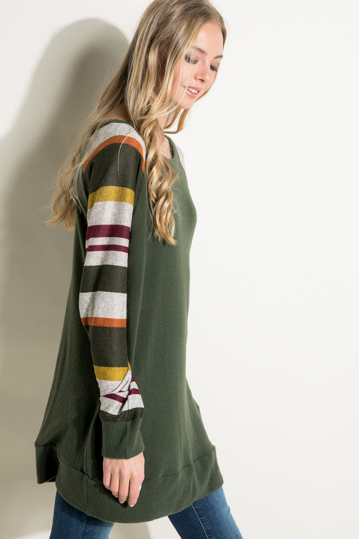 COZY STRIPE MIXED TUNIC TOP