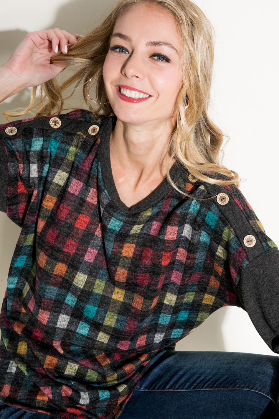 PLAID MIXED BOXY TOP