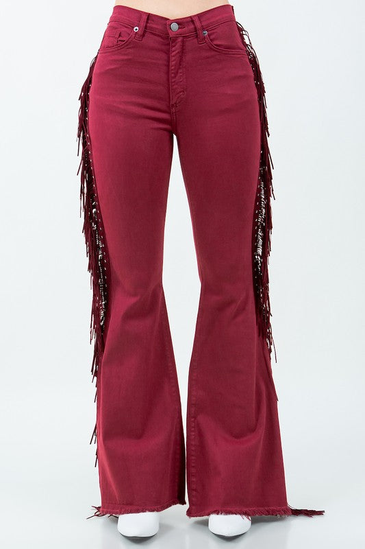 Texas Sun Fringe Bell Bottom Wine - Inseam 30