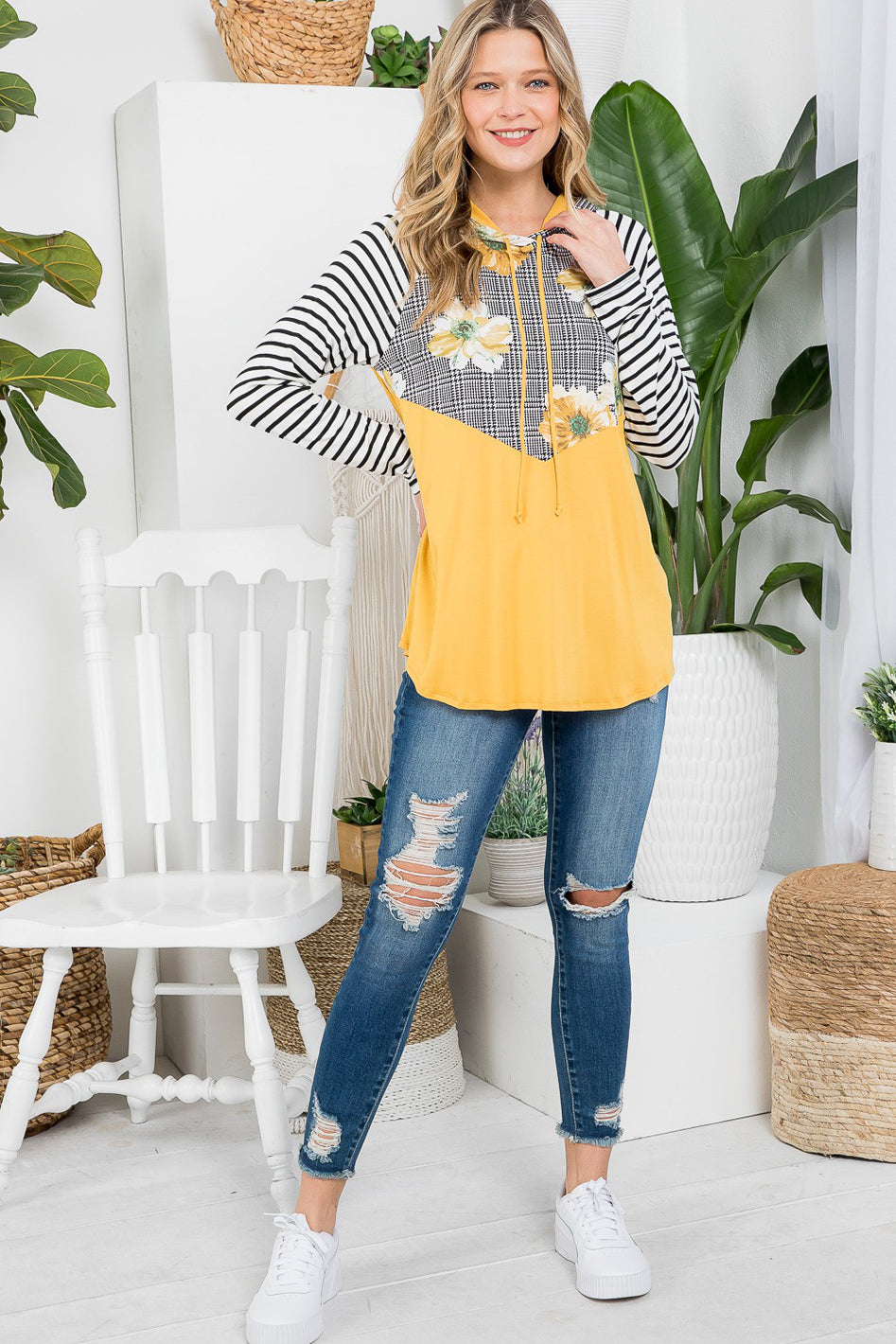 FLORAL STRIPE MIXED SWEATSHIRTS