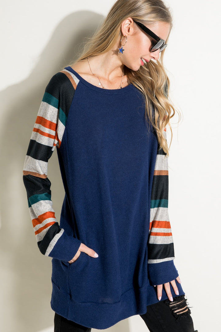 COZY STRIPE MIXED TUNIC TOP