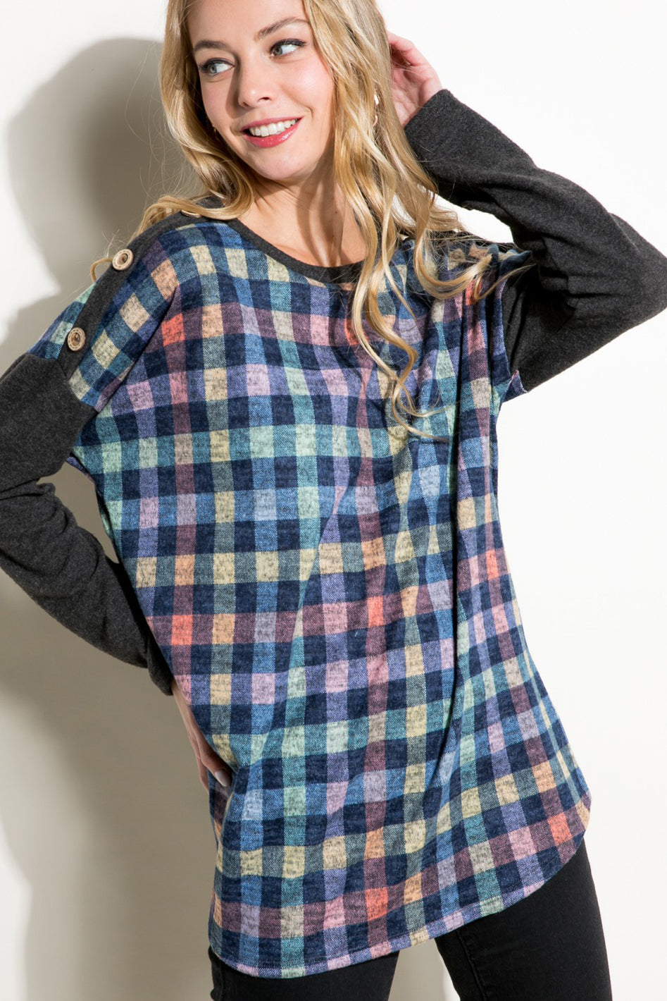 PLAID MIXED BOXY TOP