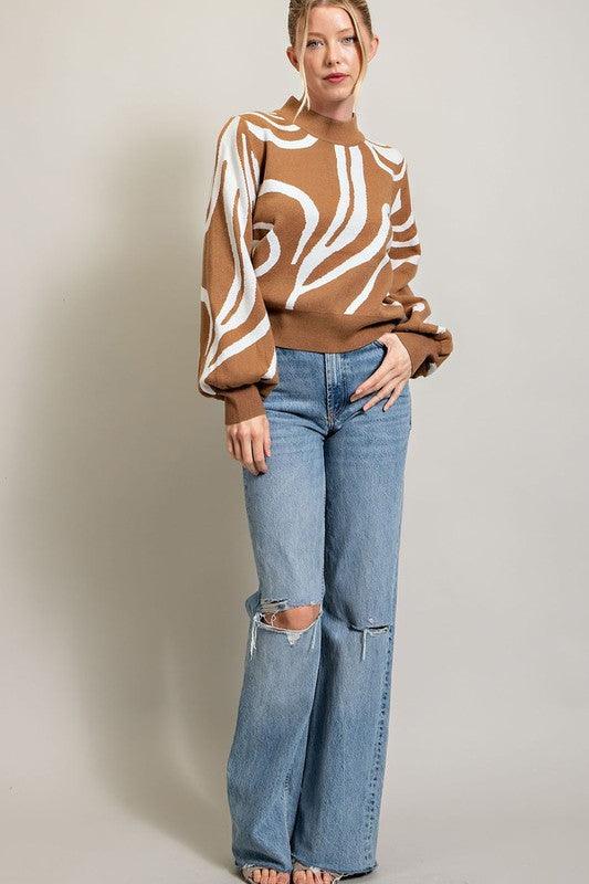 Mock Neck Printed Sweater - Azoroh