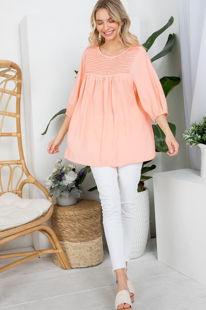 SOLID PINTUCK TUNIC BLOUSES