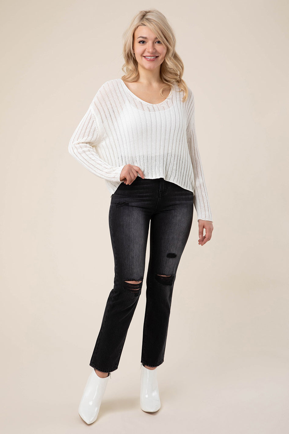 Variegated rib V neck sweater - Azoroh