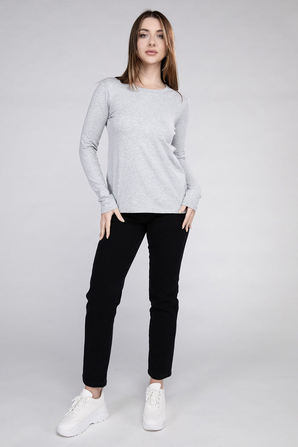 Cotton Crew Neck Long Sleeve T-Shirt - Azoroh