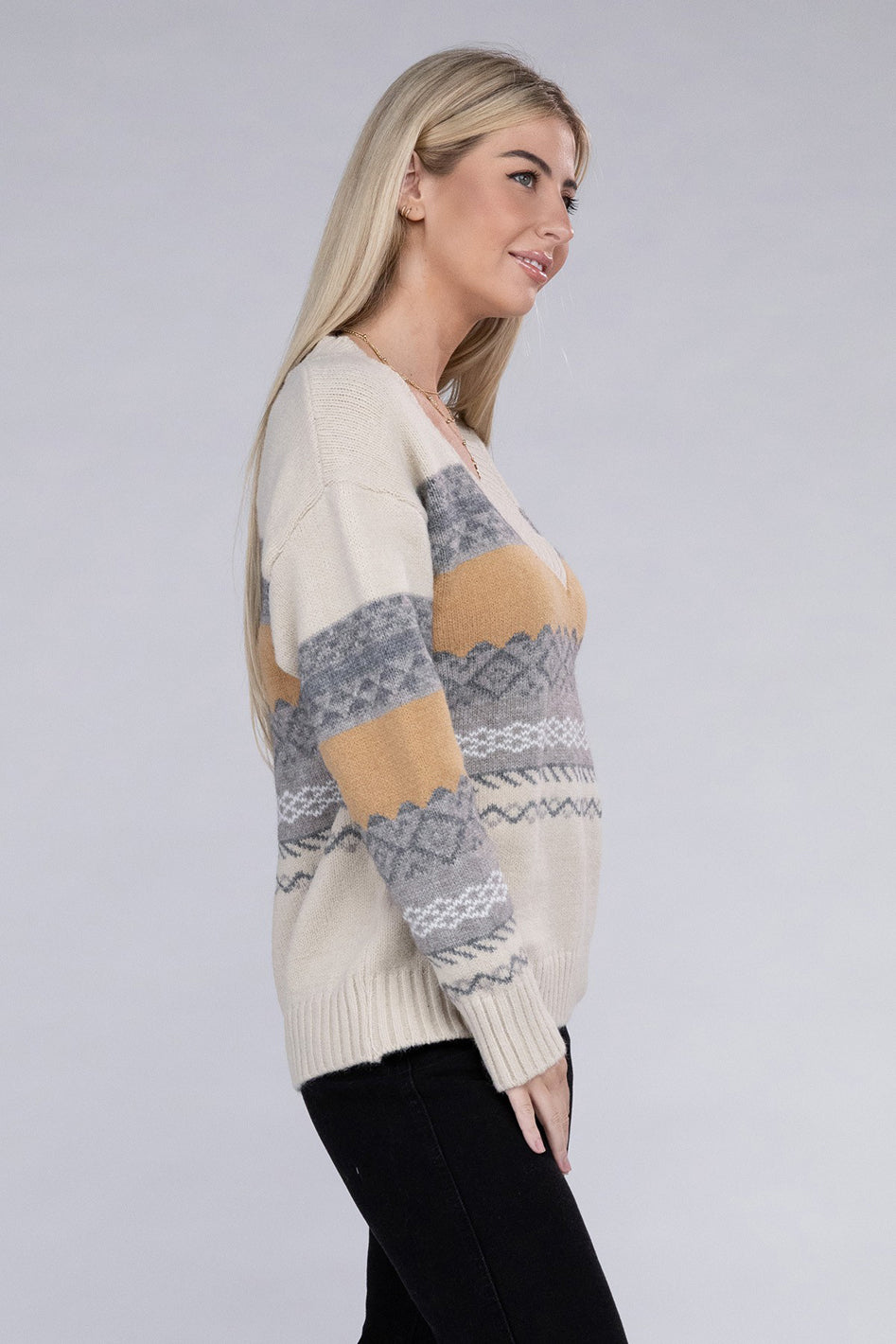 Multicolor Stripe V Neck Sweater - Azoroh