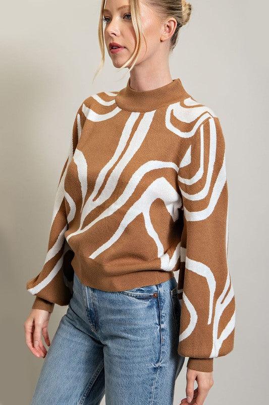 Mock Neck Printed Sweater - Azoroh