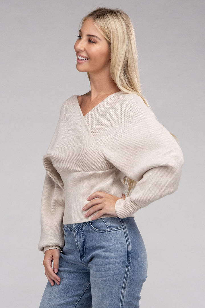 Viscose Cross Wrap Pullover Sweater - Azoroh
