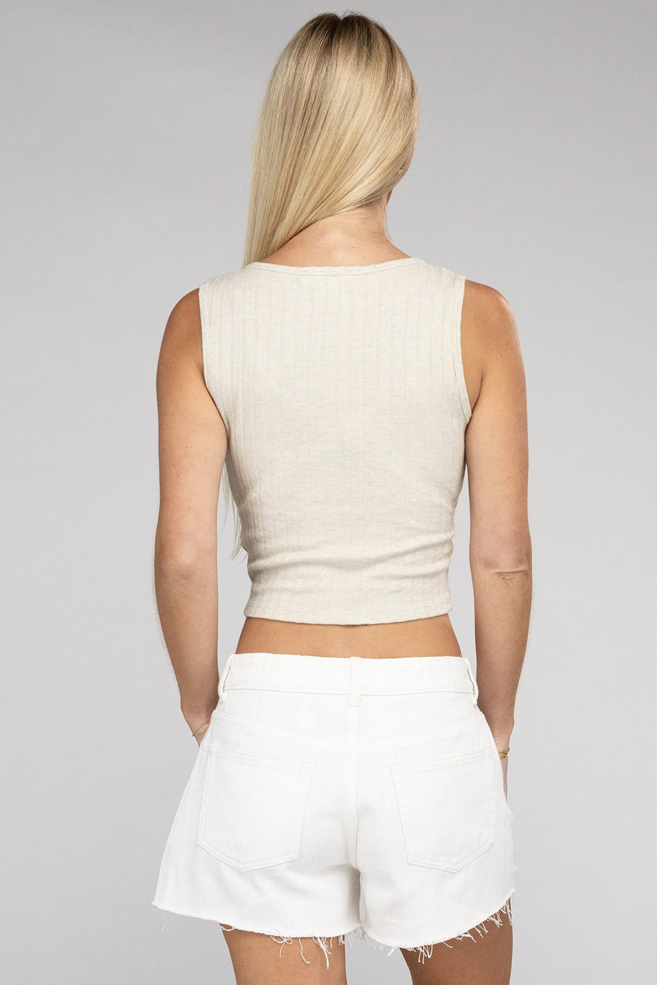 Ribbed Scoop Neck Cropped Sleeveless Top - Azoroh