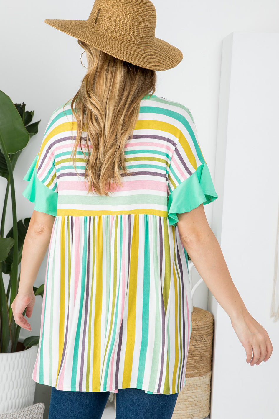 MULTI STRIPE BABYDOLL TUNIC TOP