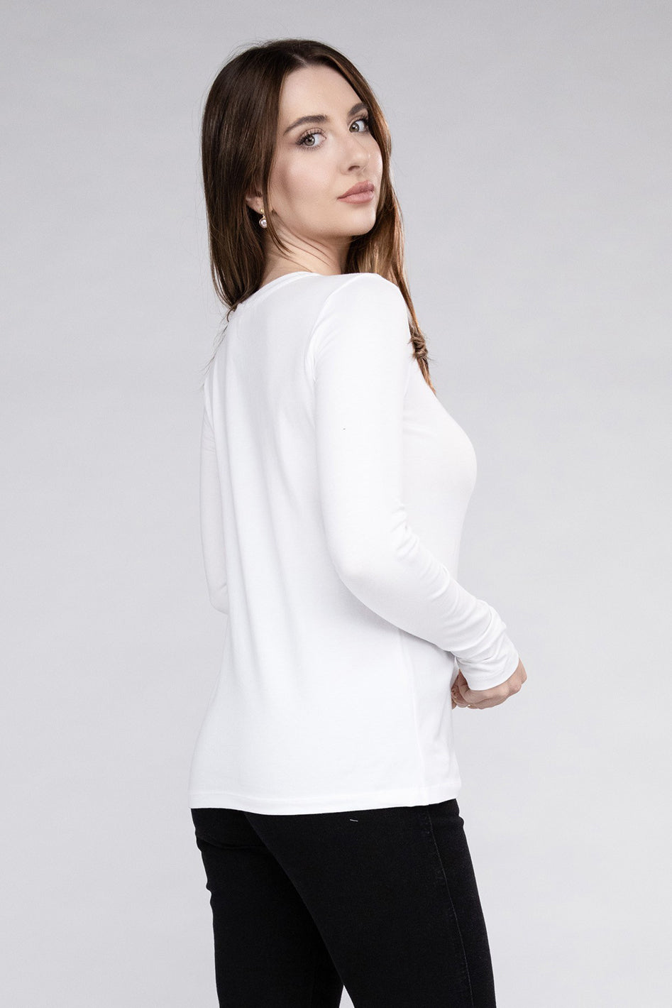 Cotton Crew Neck Long Sleeve T-Shirt - Azoroh