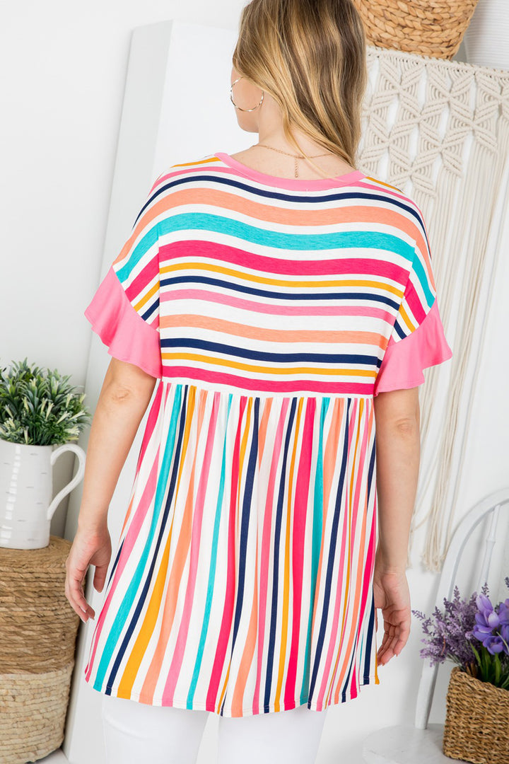 MULTI STRIPE BABYDOLL TUNIC TOP