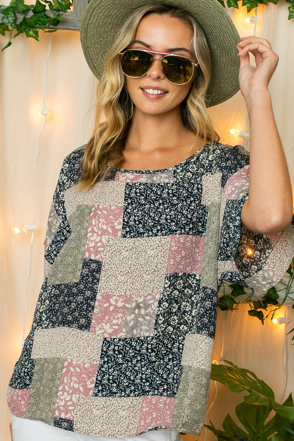 FLORAL PATCH PRINT KIMONO TOP