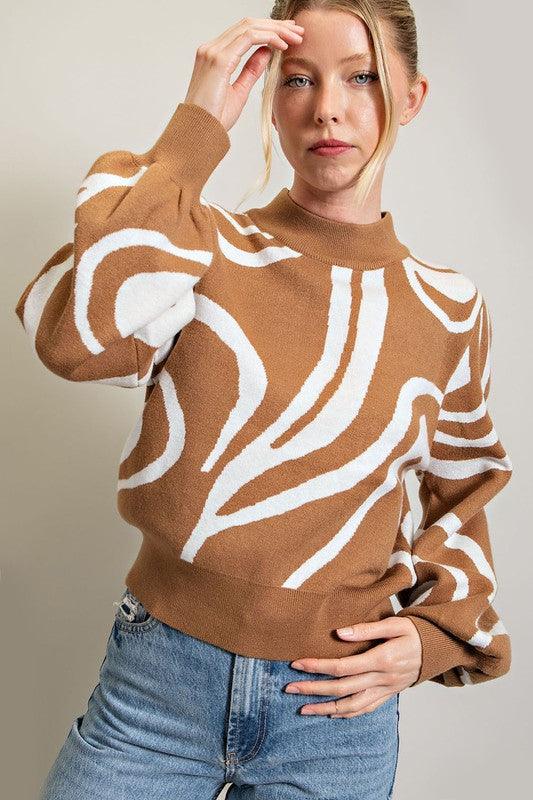 Mock Neck Printed Sweater - Azoroh