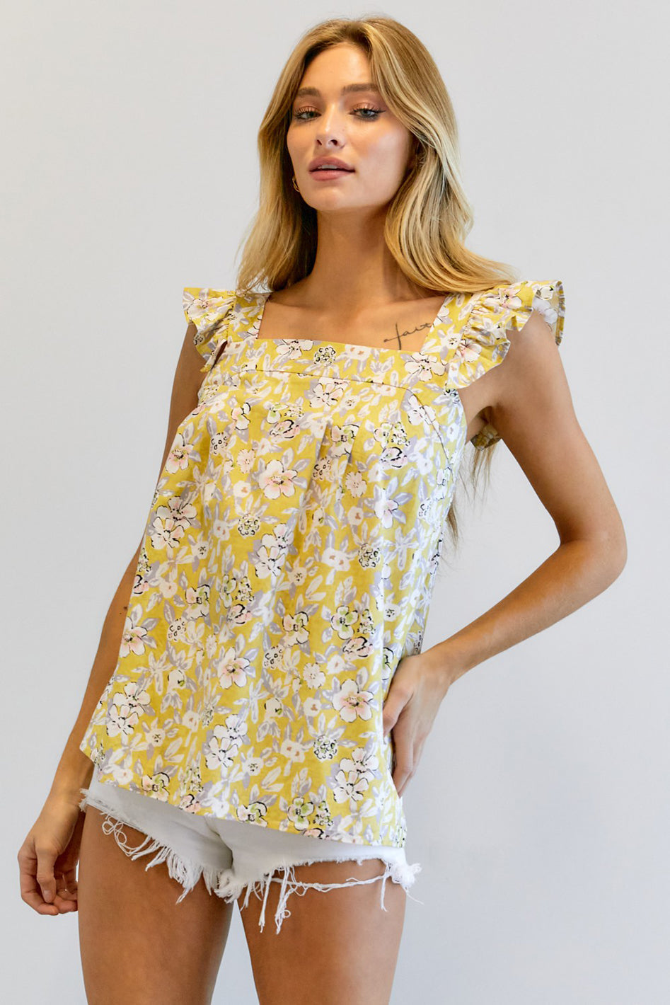 Floral Printed Ruffle Sleeveless Top - Azoroh