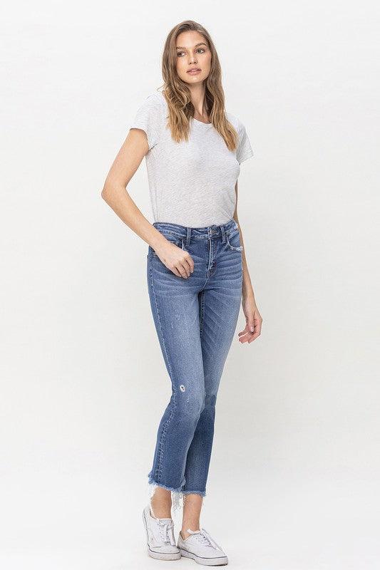 Mid Rise Crop Slim Straight Jeans - Azoroh