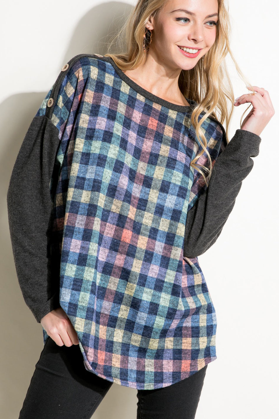 PLAID MIXED BOXY TOP