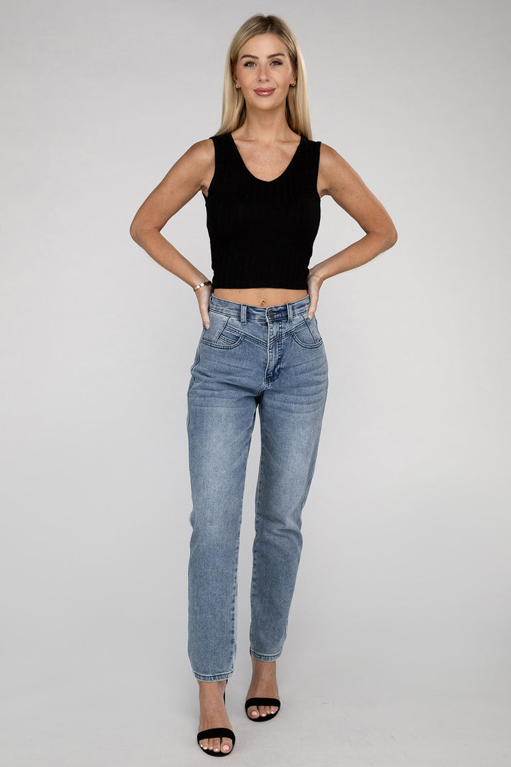 Ribbed Scoop Neck Cropped Sleeveless Top - Azoroh