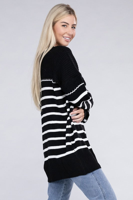 Striped Pattern Knit Sweater - Azoroh