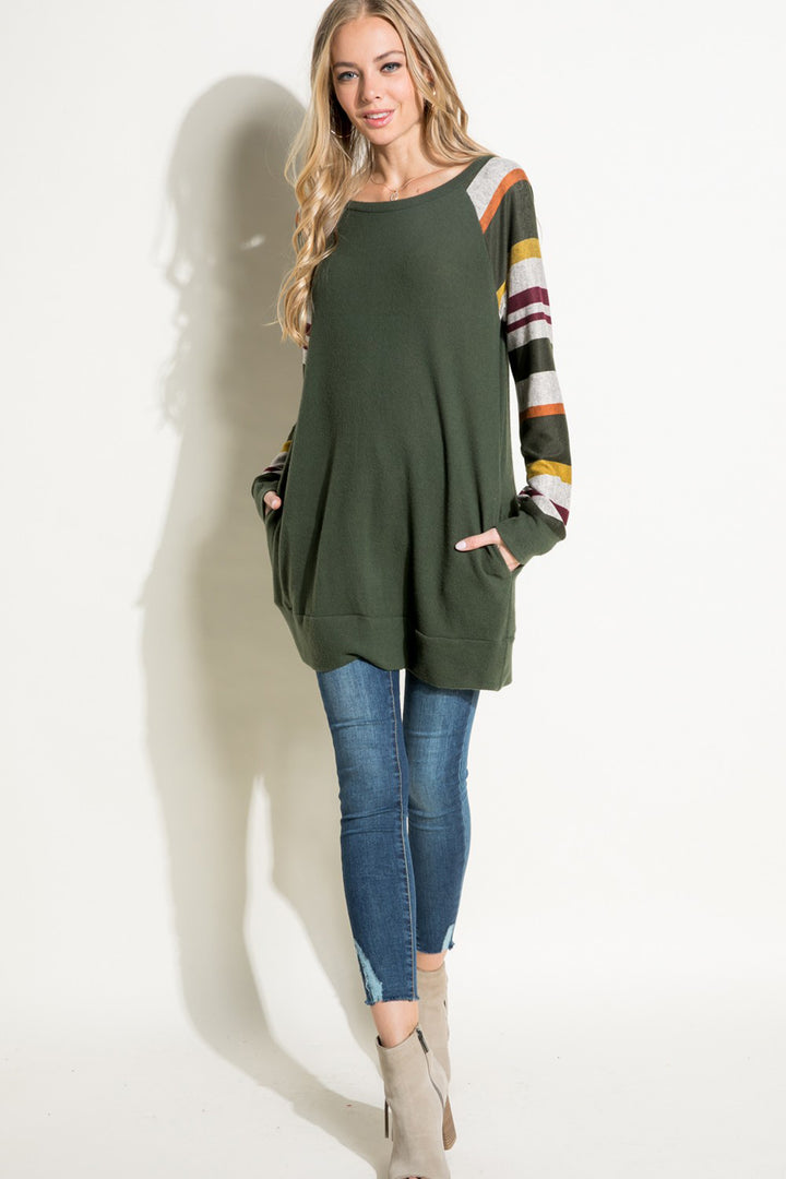 COZY STRIPE MIXED TUNIC TOP