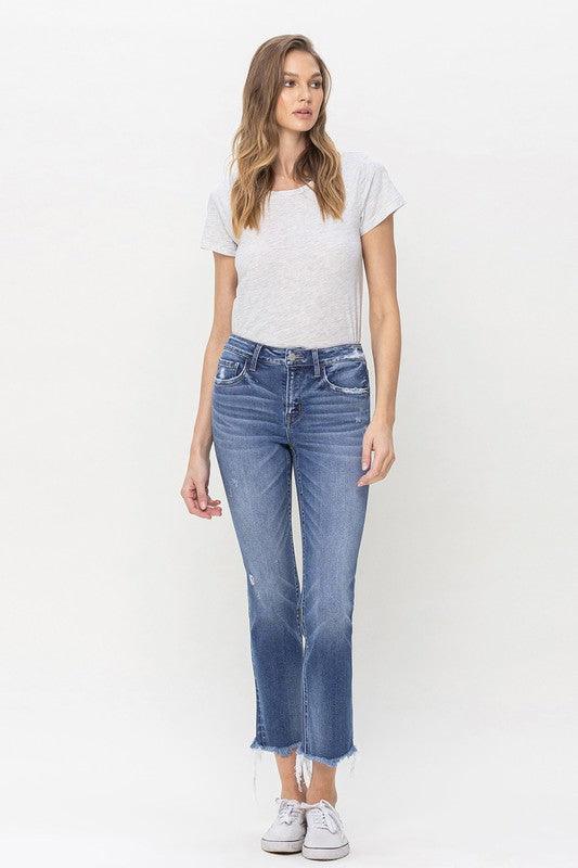 Mid Rise Crop Slim Straight Jeans - Azoroh