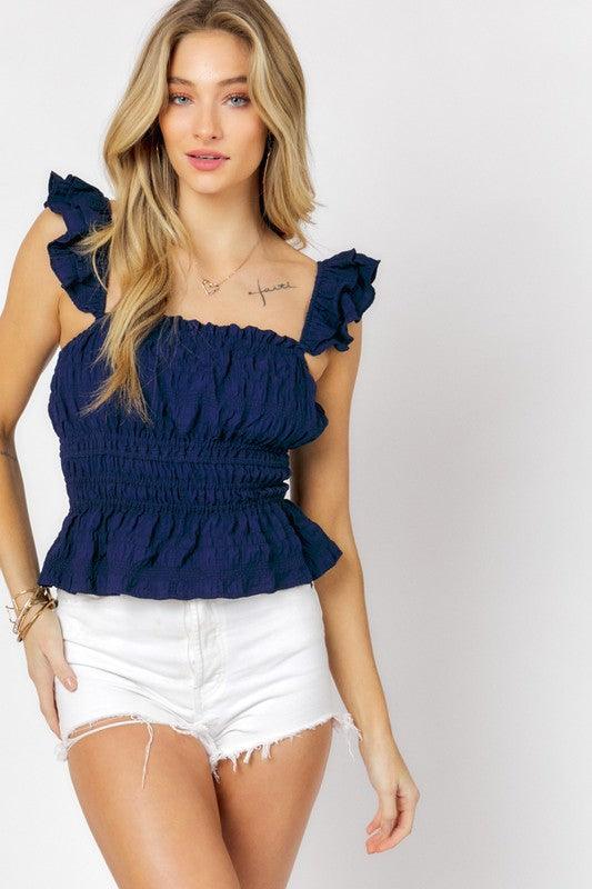 Solid Square Neck Ruffle Top - Azoroh