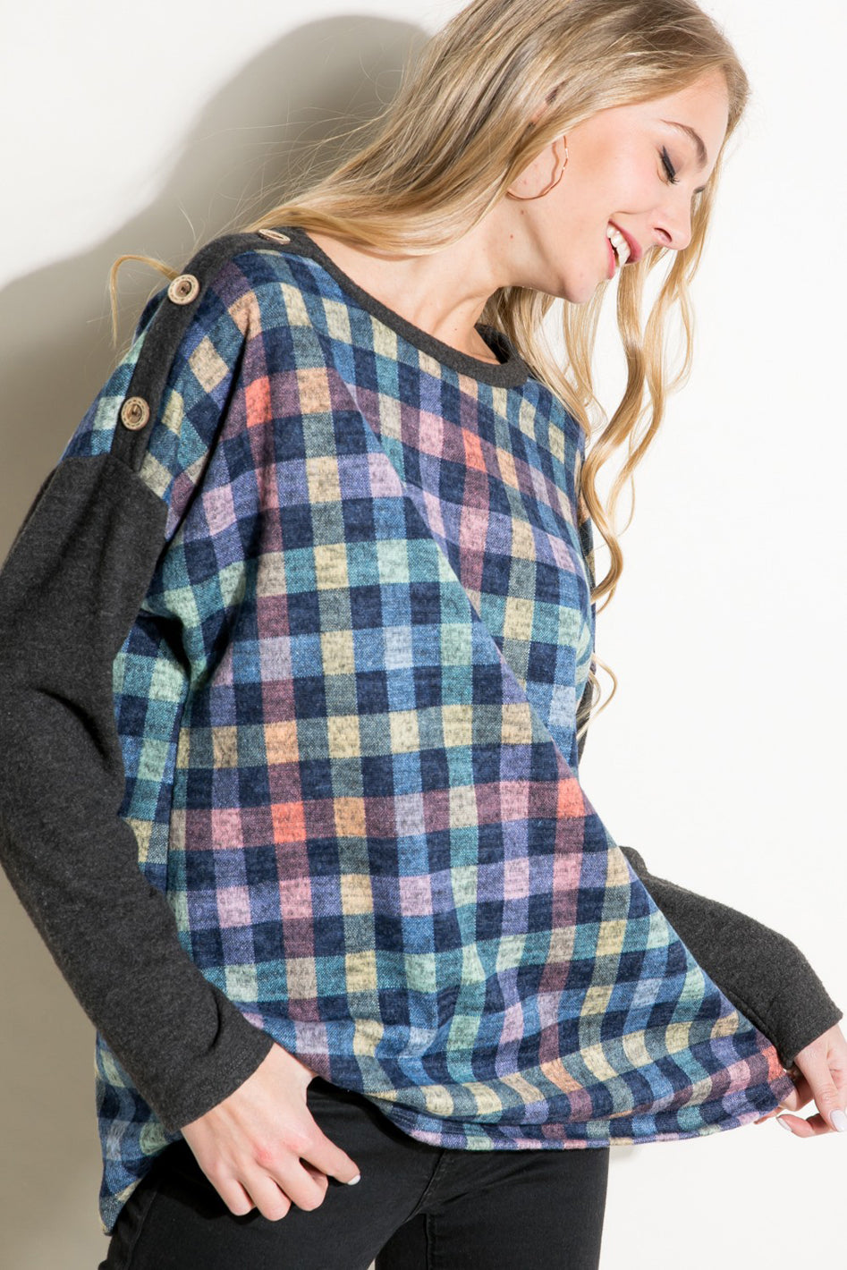 PLAID MIXED BOXY TOP