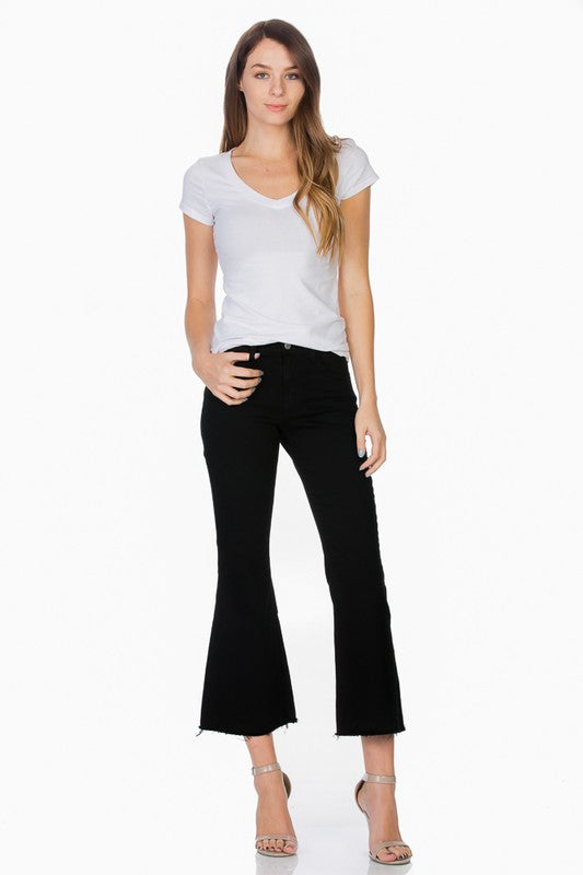 Mid-Rise Crop Flare Leg Denim Ankle Jeans pants