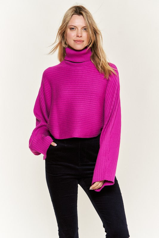 Mock neck wide sleeves top JJK50507