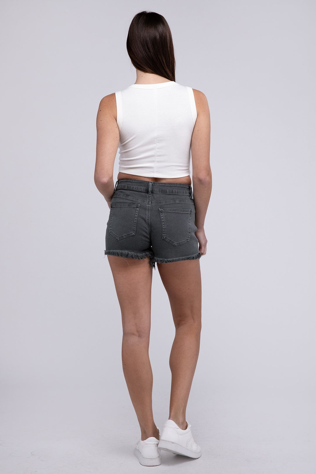 Acid Washed Frayed Cutoff Hem Shorts - Azoroh