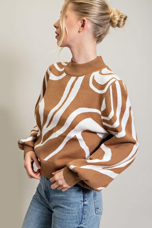 Mock Neck Printed Sweater - Azoroh