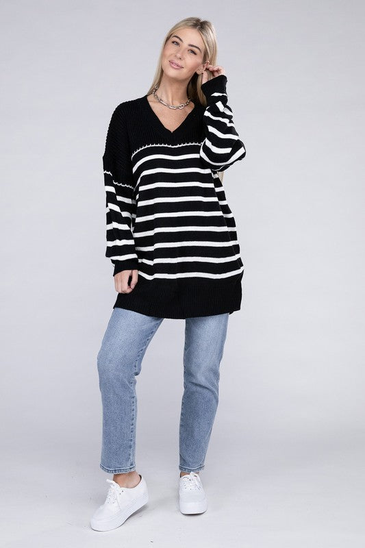 Striped Pattern Knit Sweater - Azoroh