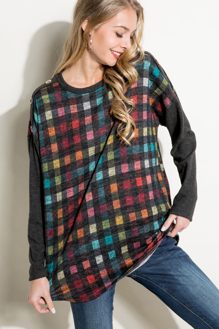 PLAID MIXED BOXY TOP