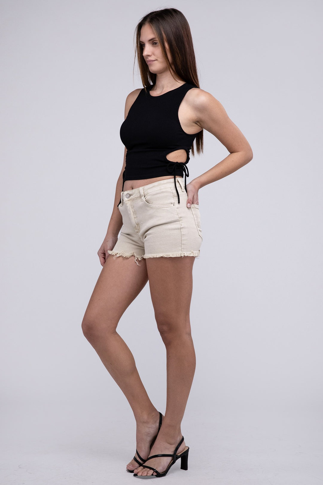 Acid Washed Frayed Cutoff Hem Shorts - Azoroh