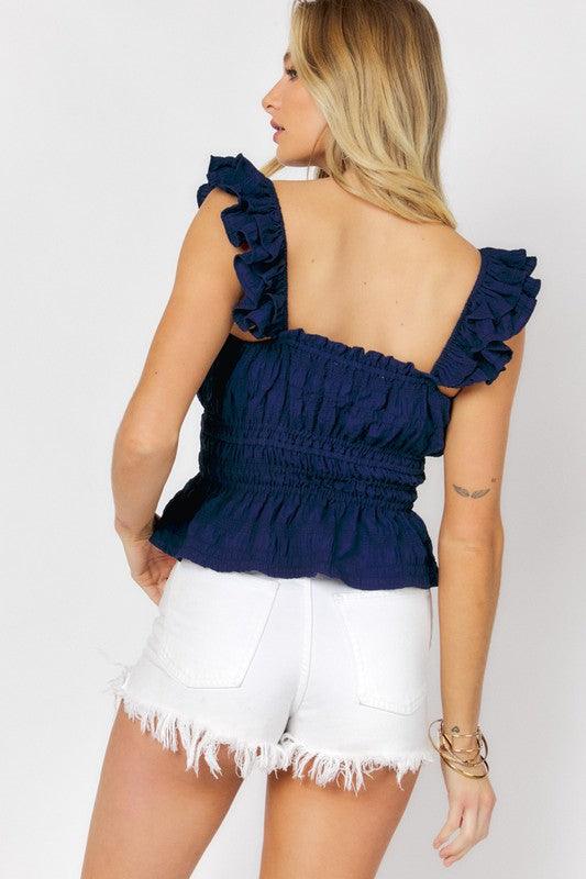 Solid Square Neck Ruffle Top - Azoroh