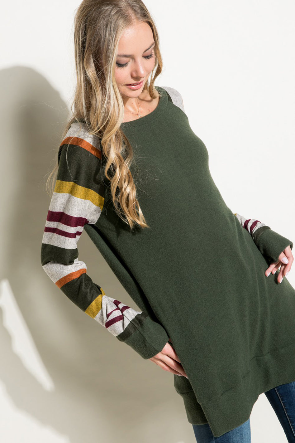 COZY STRIPE MIXED TUNIC TOP