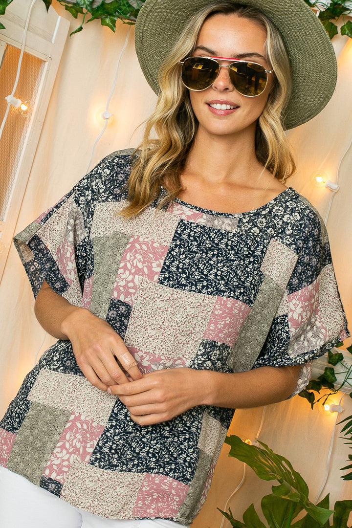 FLORAL PATCH PRINT KIMONO TOP