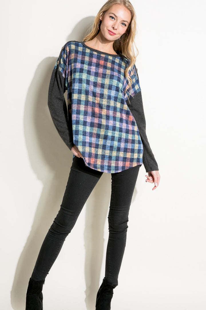 PLAID MIXED BOXY TOP