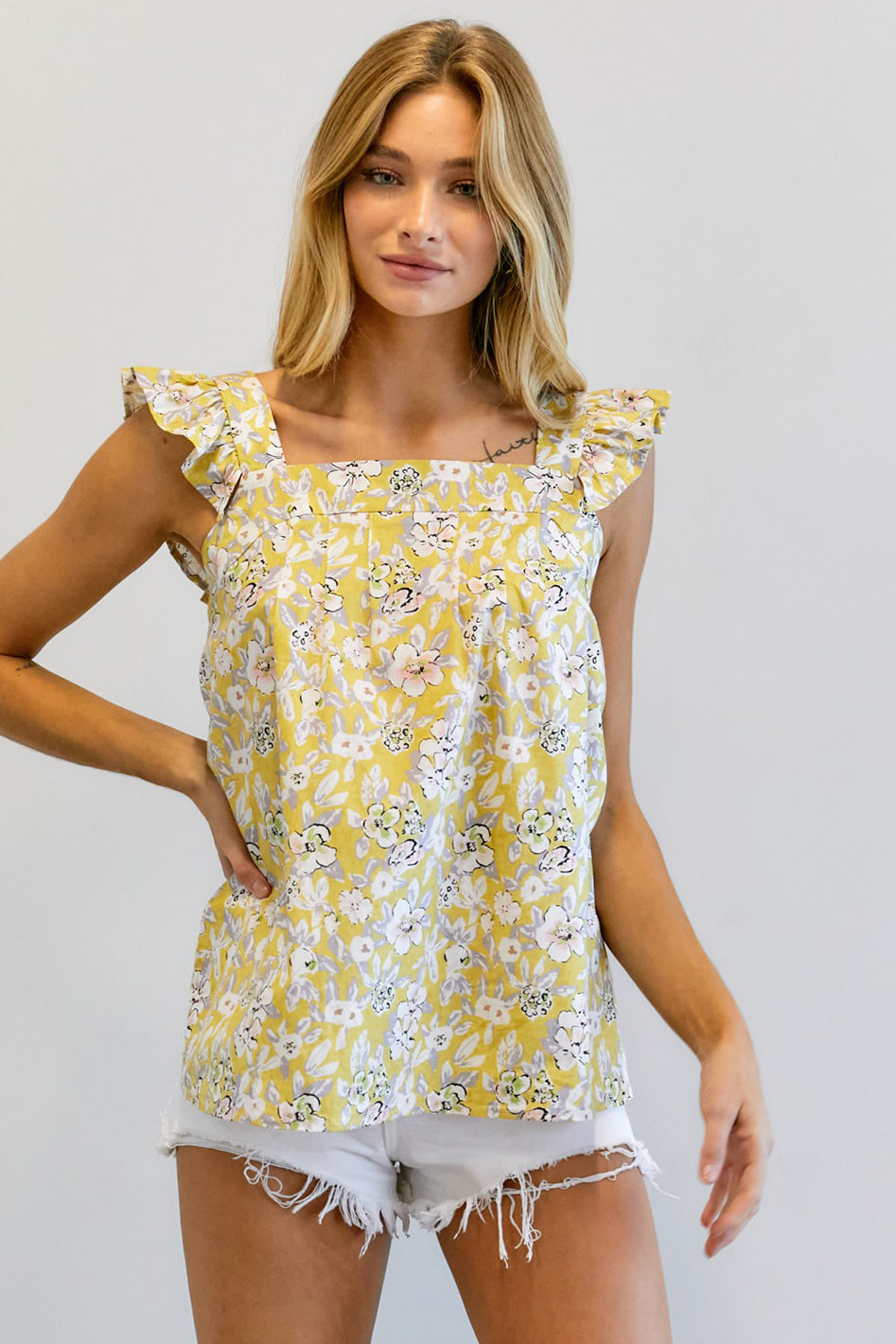 Floral Printed Ruffle Sleeveless Top - Azoroh