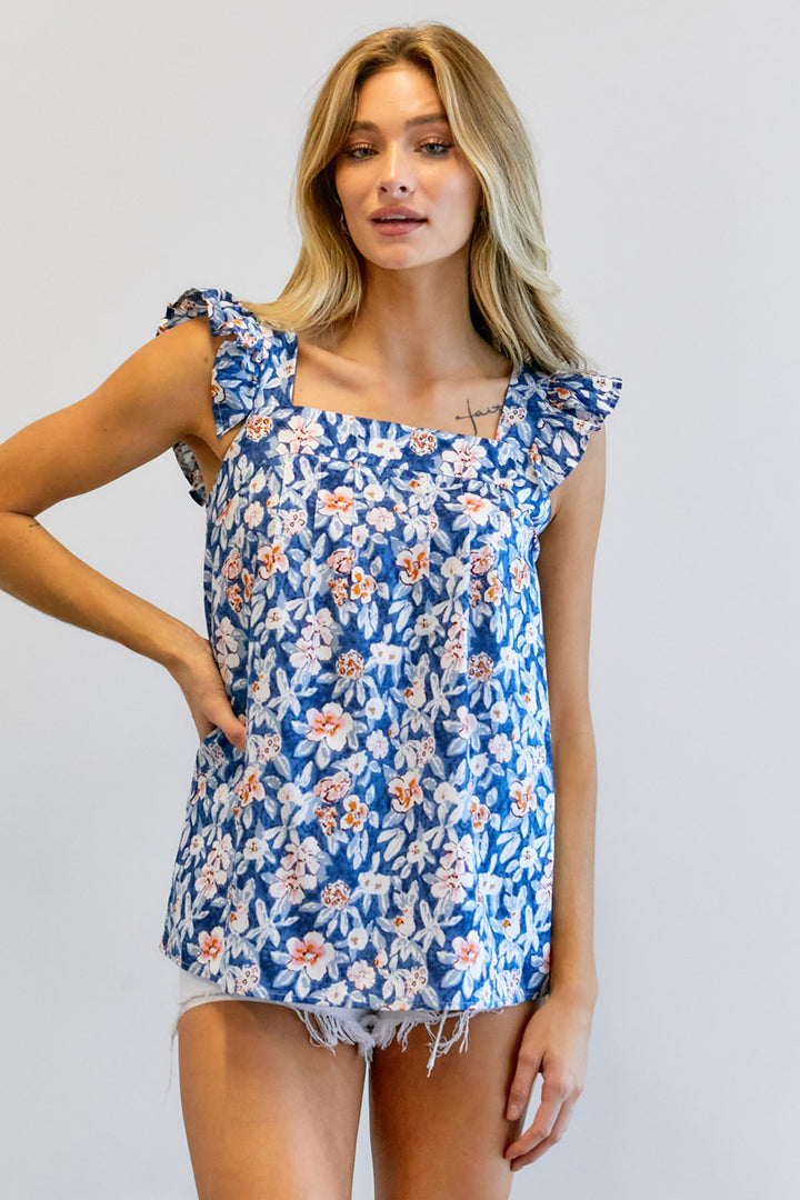 Floral Printed Ruffle Sleeveless Top - Azoroh